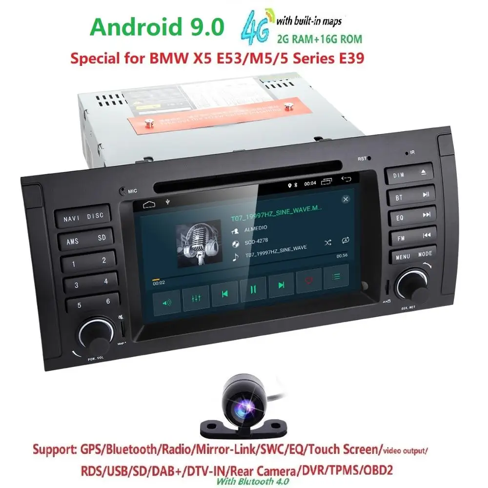 Sale Car DVD Player 7" Quad Cor Android 9.0 for BMW 5 Series E39 /X5 E53/M5/7 Series E38 Radio/SWC/USB/SD/4G/WIFI/MAP GPS DVR Camera 4