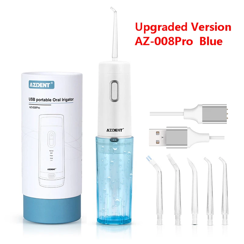 AZ-008Pro Blue AZDENT AZ-007 AZ-008Pro Ирригатор для полости рта USB перезарядки Аккумуляторный воды зубная нить складывающийся туристический 5 Jet зубы SPA очиститель - Цвет: AZ-008Pro Blue