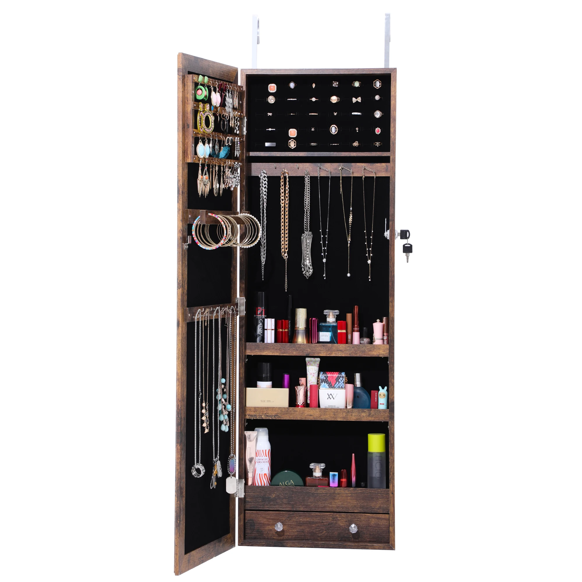 Description Picture 4 of itemTwo Coolrs Wall Mounted  Fashion Simple Jewelry Storage Dressing Mirror Cabinet Can Be Hung On The Door Or Wall US  Warehouse