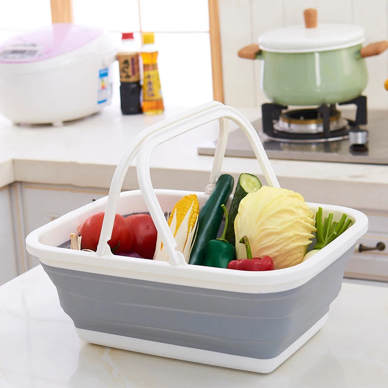 Folding Shopping Basket Laundry Basket Snacks Fruit Vegetable Foldable Silicone Basket Home Storage& Organization Eco-Friendly