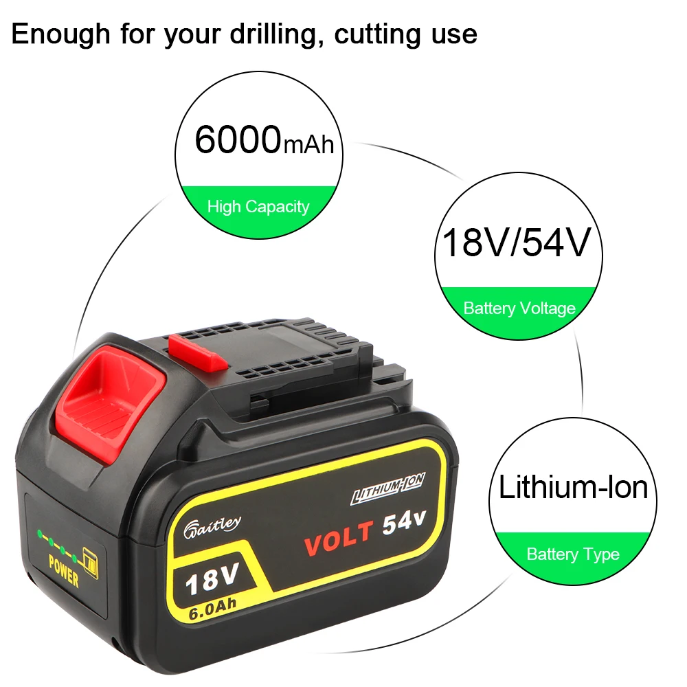 54v de Waitley 6.0ah para Baterias de Lítio 60v da Ferramenta 6000mah de Dewalt Bateria Recarregável Compatíveis - Elétrica Max xr 18v 20v - Image 2