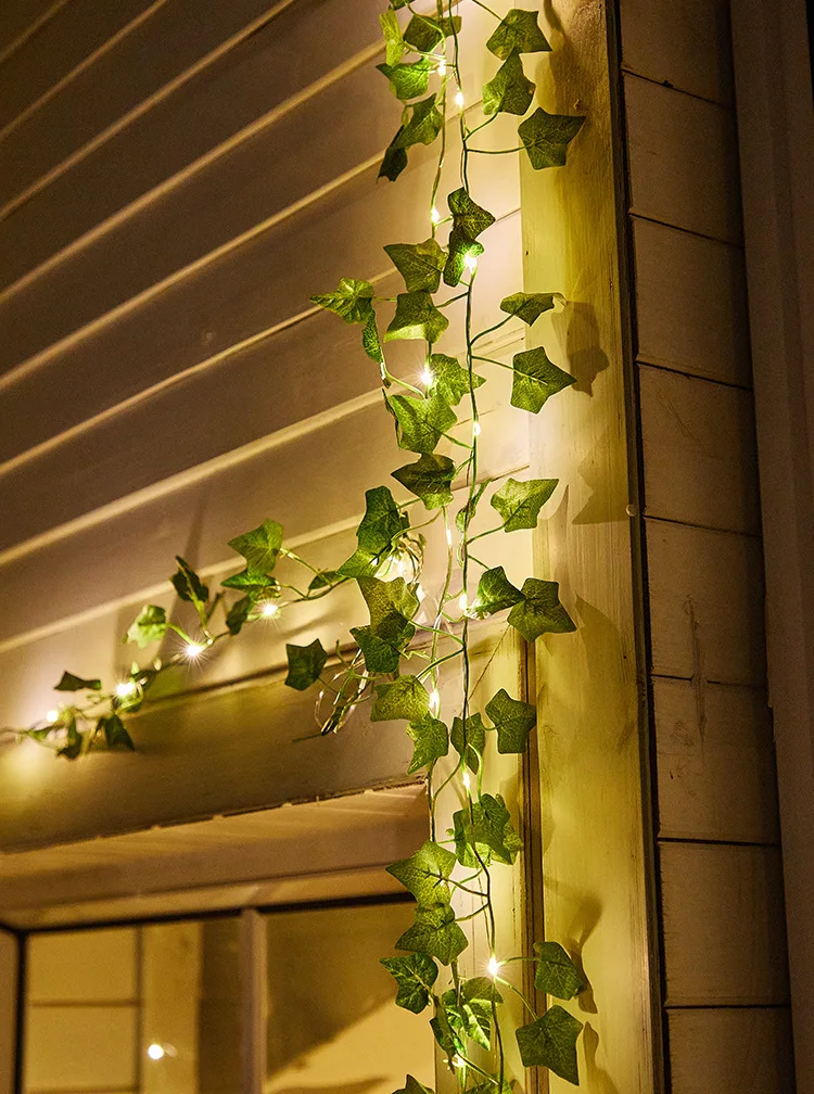 Solar Ivy String Lights LED Outdoor Artificial Vine Lights Garland Fairy String Plant Lamp New Maple Leaf Green Rattan String solar deck lights