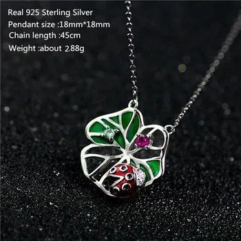 

Buyee 925 Sterling Silver Colorful Flower Necklace Cute Ladybug and Lotus Leaf Enamel Necklace for Women Fashion Party Jewelry