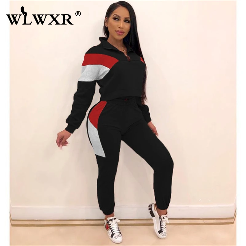 WLWXR/Осенняя уличная одежда; спортивные костюмы для женщин; спортивный костюм из двух предметов; топ и брюки; женский спортивный костюм; повседневный комплект