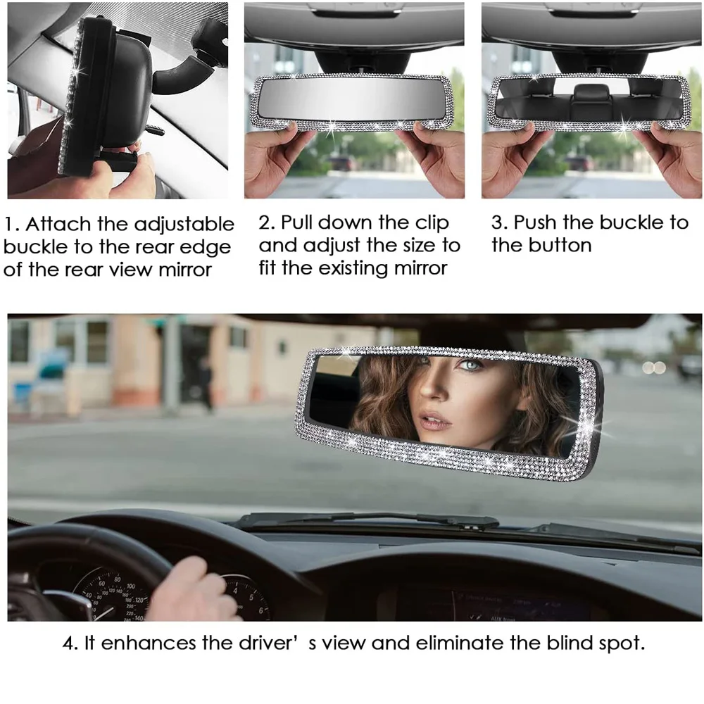 Bling Butterfly Rhinestone Car Interior Mirror Sparkle Car Accessories Wide-angle Crystal Diamonds Bow RearView Mirror For Women Rearview Mirror Cover