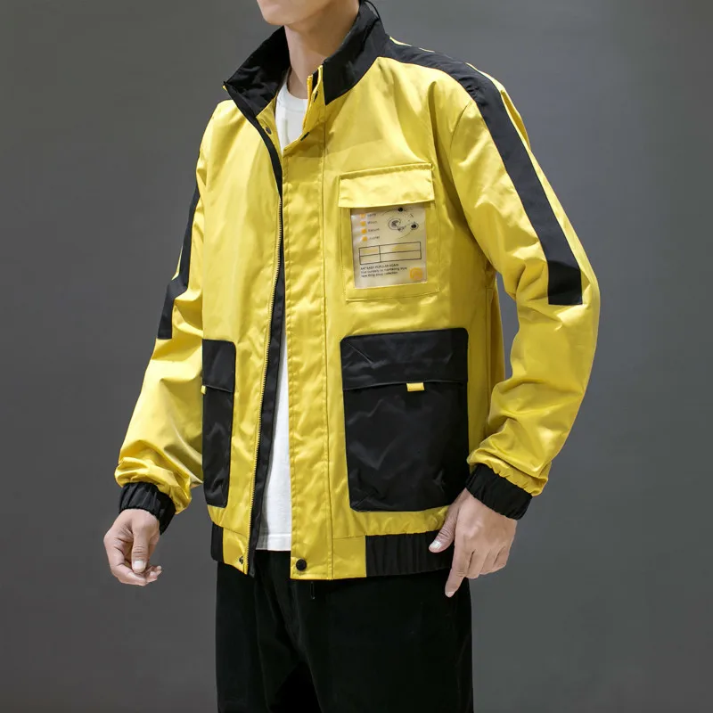

2020 autumn new fashion jacket Loose Korean version of color matching men's trend casual youth streetwear Chinese Style Yellow