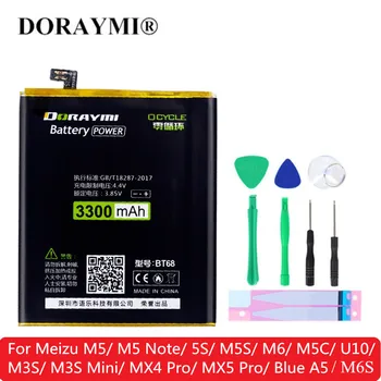 

DORAYMI Battery for Meizu M5 Note 5S M5S M6 M6S M5C U10 M3S Mini MX4 MX5 Pro Blue A5 BA612 BA621 BU10 BT68 BA711 BA712 Batteries