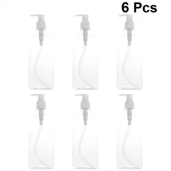 

6pcs Cylindrical Bottles Long Neck Travel Bottles Dispenser For Lotions Shampoo (500ml Transparent Bottle, White Pump Head)