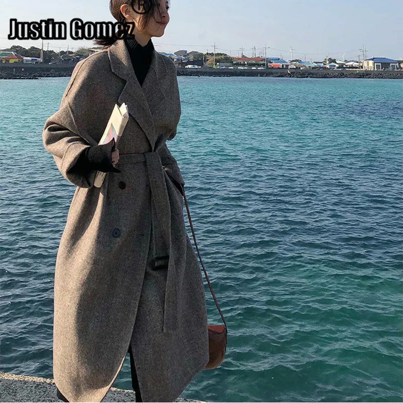 Популярное теплое плотное шерстяное пальто, очаровательное дамское темпераментное элегантное женское пальто, новое корейское осенне-зимнее женское пальто