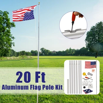 

20FT Aluminum Telescoping Flag Pole Portable Independence Day Flagpole Kit +Screws Holder Mount Bracket Set RU US free ship