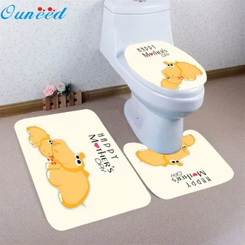 

Ouneed 3pcs/set Non-Slip Cute rhino giraffe loves mom pattern Bathroom Bathtub Rugs + Lid Toilet Covers+Bath Floor mats 2020 new