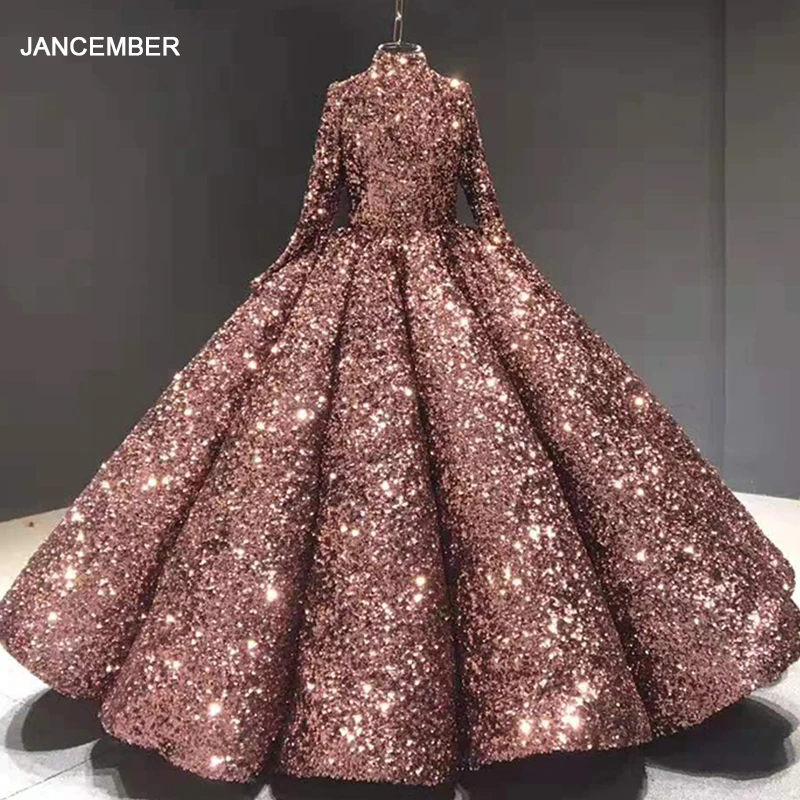 

J66991 jancember quinceanera dresses con manga high neck ball gown sequin Red bean paste sweets vestido de 15 anos de debutante