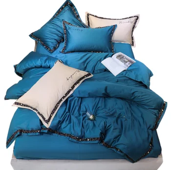 

Nordic minimalist style 60 tribute satin long-staple cotton cotton solid color four-piece cotton home textile