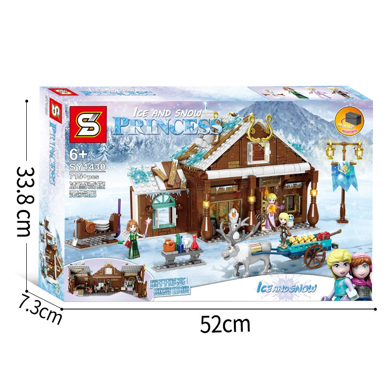 715pcs Building Blocks Toys Compatible Legoinglys Snow World Princess Ice and Snow Grocery Store Cabin Bricks Girls Friends Toys