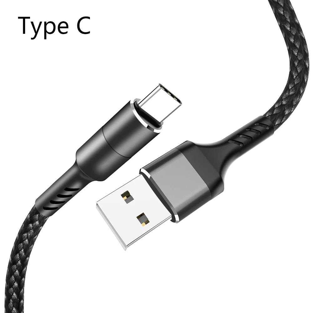 Магнитный Micro type-C USB нейлоновый кабель 3 А магнитный кабель для быстрой зарядки USB кабель для мобильных телефонов 1 м 2 м для всех смартфонов - Цвет: black Type c