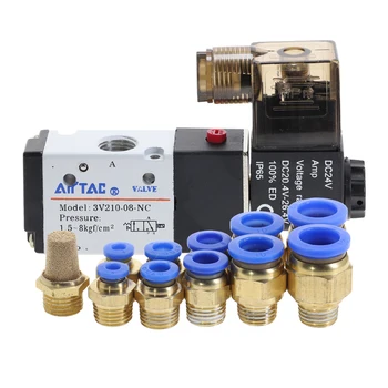 

Pneumatic Fittings 3 Way 2 Position Air Directional Control Solenoid Valve 3V210-08 DC12V DC24V AC110V AC220V Muffler