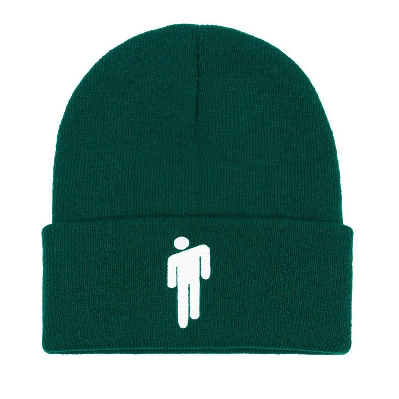 Шапка-бини с вышивкой Billie Eilish для женщин и мужчин, вязаные теплые зимние шапки для мужчин и женщин, одноцветные Повседневные шапки в стиле хип-хоп с манжетами - Цвет: Зеленый
