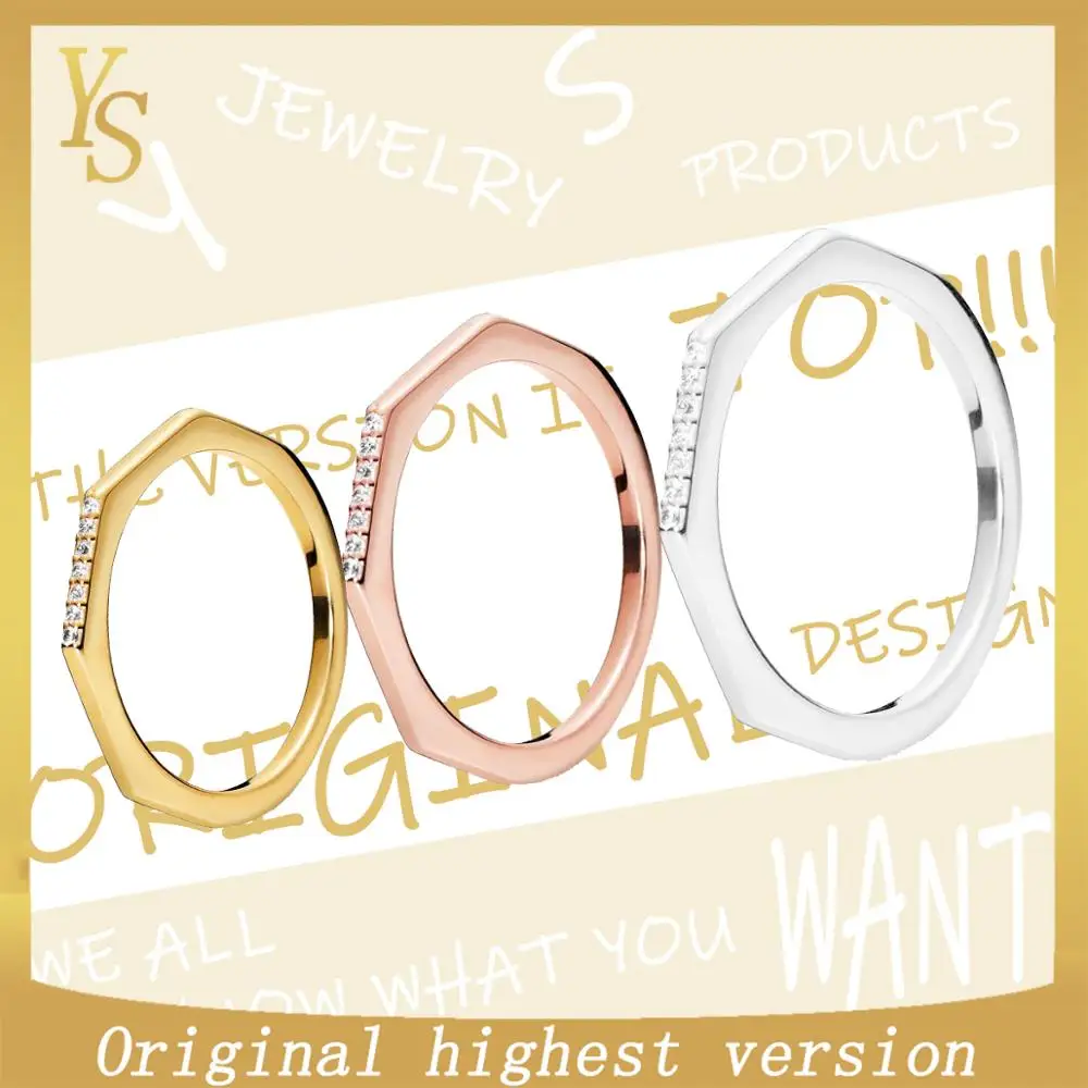 

YS ring 100% sterling silver top version original design 2019 autumn new inlaid zircon geometric ring personality trendy