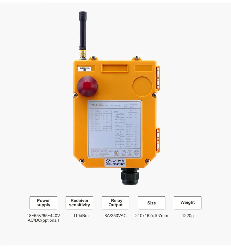 Telecrane UTING F24-8D 8 кнопок двойной скоростной кран промышленный пульт дистанционного управления VHF310-331Mhz 65-440 В