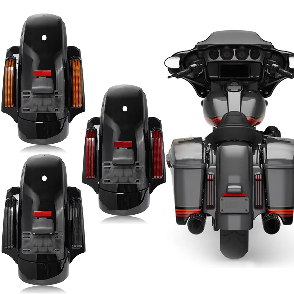 Motorcycle LED CVO Style Rear Fender System Extension Fascia Set For