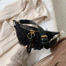 Зимняя плюшевая нагрудная сумка на цепочке для женщин, поясная сумка, сумки через плечо, сумки-тоут, Fpr, женские клатчи, кошелек,, женские сумки