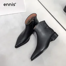 ENNIS/Новые Черные ботильоны с острым носком женские ботинки на квадратном каблуке ботинки из натуральной кожи женская обувь на молнии осенний дизайн A9319
