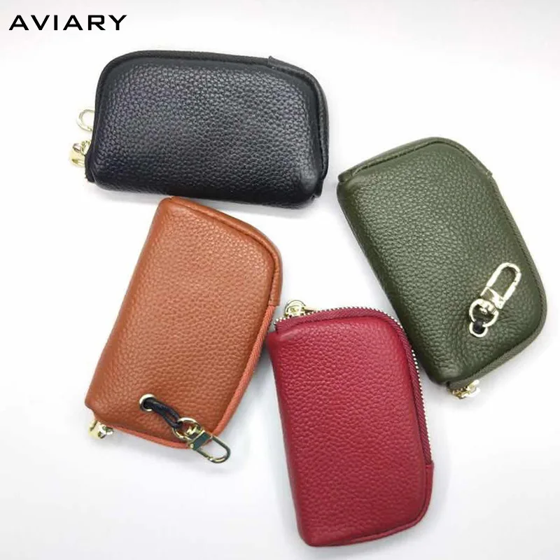 

2015 New Women Men's Cowhide Leather Zipper Purse Bag Car Key Wallets Fashion Multifunction Housekeeper Holders Free Shipping