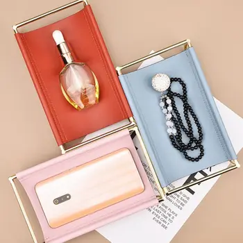 

Nordic Style Iron Leather Storage Tray for Jewelry Phone Key Coin Desktop Rack Living Room Bedroom Decor