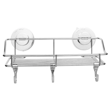

Multi-Function Storage Shelf Stainless Steel Wall Mount Shelf Bathroom Kitchen Storage Rack Holder with 3 Hooks Towel Holder