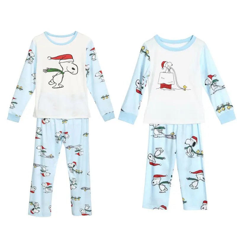 Комплект одинаковых рождественских пижам для всей семьи, синяя собака, папа, для женщин, для маленьких детей, зимняя Милая одежда для сна, топы с рисунком, штаны, домашняя одежда для сна, костюм