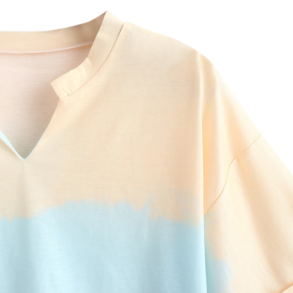 ZAFUL, летняя рубашка, Радужная, Tie Dye, обрезанная, футболка с v-образным вырезом, спущенные плечи, половина рукава, женская, с принтом, футболка, вечерние, короткий, топ, рубашка
