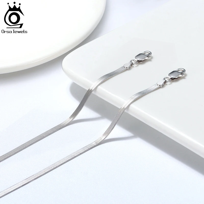 ORSA JEWELS Real 925 Sterling Silver Snake Chain Anklet 3.5mm Flat Herringbone Chain Foot Anklets Dainty Beach Accessories SA12