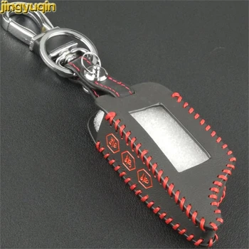

Jingyuqin Handmade leather Key Cover Case for Starline B9 B6 A91 A61 Twage Two Way Car Alarm System 3 Buttons keychain New Style