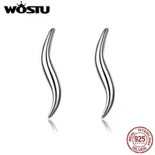 WOSTU s-образные кривые серьги-гвоздики 925 пробы серебряные нежные крошечные серьги для женщин минималистичный стиль ювелирные изделия CQE600