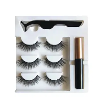 

3pairs Magnetic Liquid Eyeliner False Eyelashes Tweezer Set Lashes Eye Waterproof Self-Adhesion Reuseable Makeup Tool