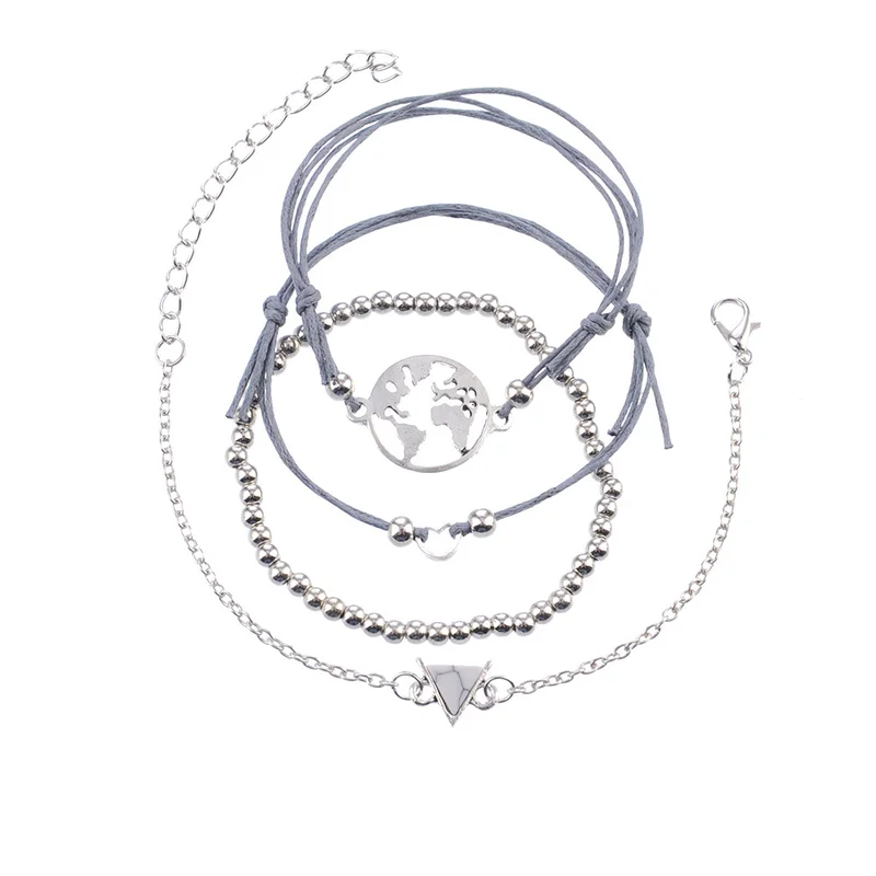 Sindlan 4 шт. полые браслеты в форме сердца со стразами набор для женщин Европейский Tophus Карта очарование простой браслет на запястье бусины цепь драгоценность