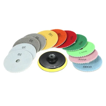 

12Pcs 4 Inch Diamond Wet Polishing Pads Grinding Disc + Backing Pad for Granite Marble Stone Ceramic Tile Concrete
