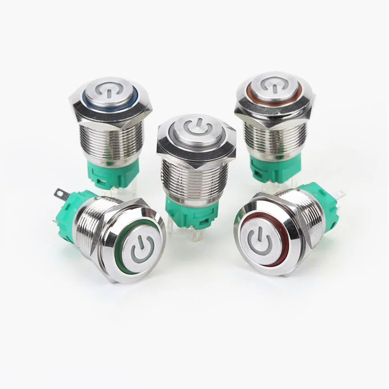 19mm Metal brass Push Button SwitchPower Mark High head illumination ring Momentary self reset/Self locking 1NO 1NC