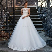 Бальное платье Тюль Свадебные платья Кружева Аппликации Совок шеи кепки рукав Формальные Свадебные платья с бисером створки спинки Vestidos