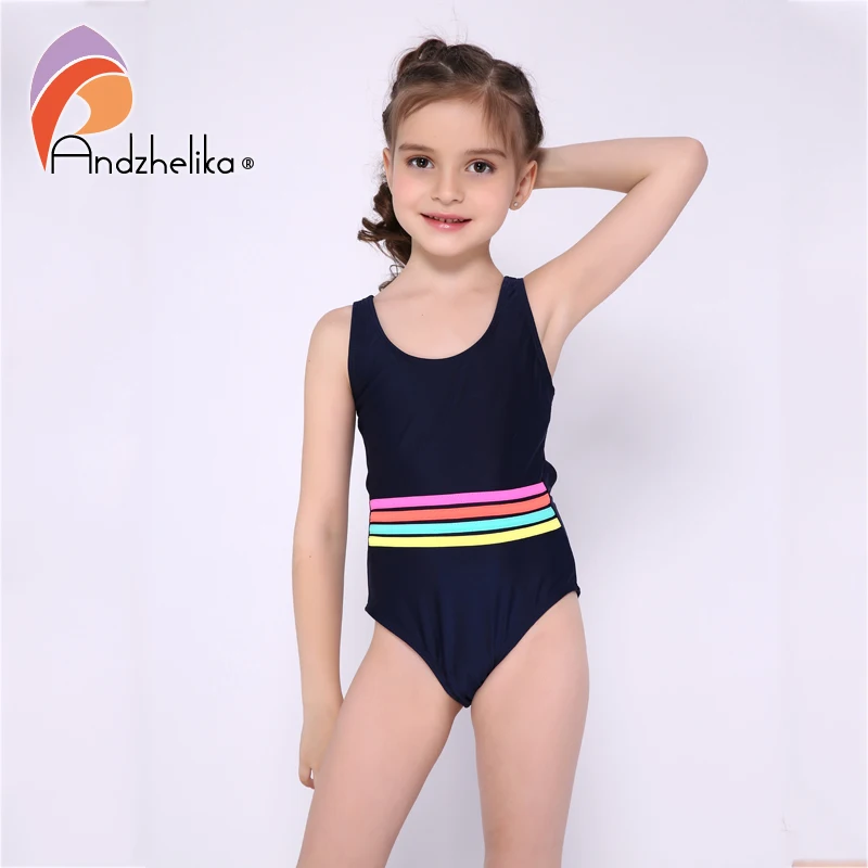 Andzhelika Girls' Swimwear One Piece Swimsuit Girls Solid Swimwear Sports Bodysuit Beachwear Children Swim Suits Bathing Suit