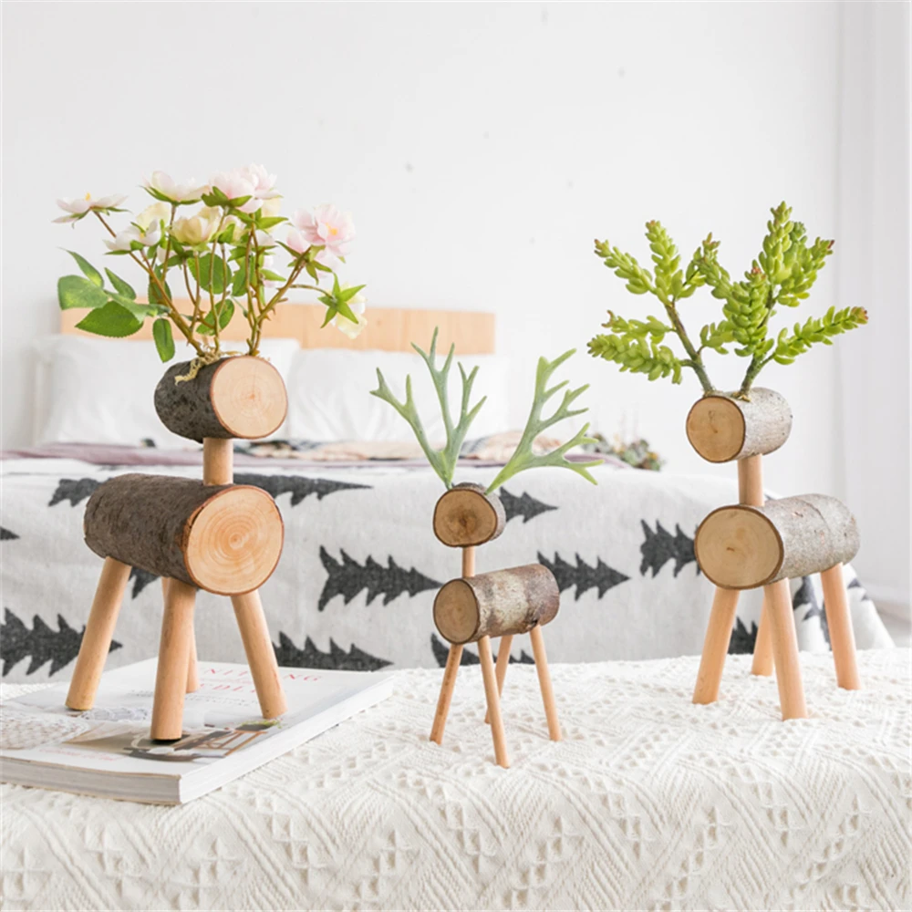 buy TV cabinet wood deer ornaments artificial flower crafts shop decoration bookshelf ornaments desktop decoration Christmas gifts