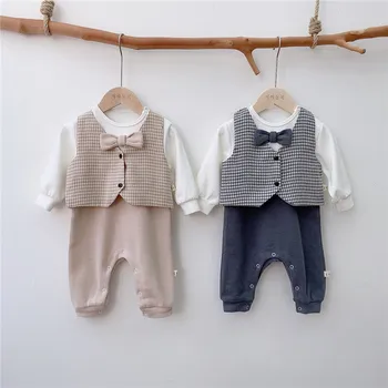 

Baby Suits 2020 New Spring and Autumn Children's Lattice Vest + Romper Two-piece Suit Kids Clothing