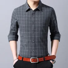 TFETTERS Men Shirt Long Sleeve 2020 Spring New Casual Slim Fit Plaid Brand Shirts Turn-down Collar Regular Shirt Men Clothing