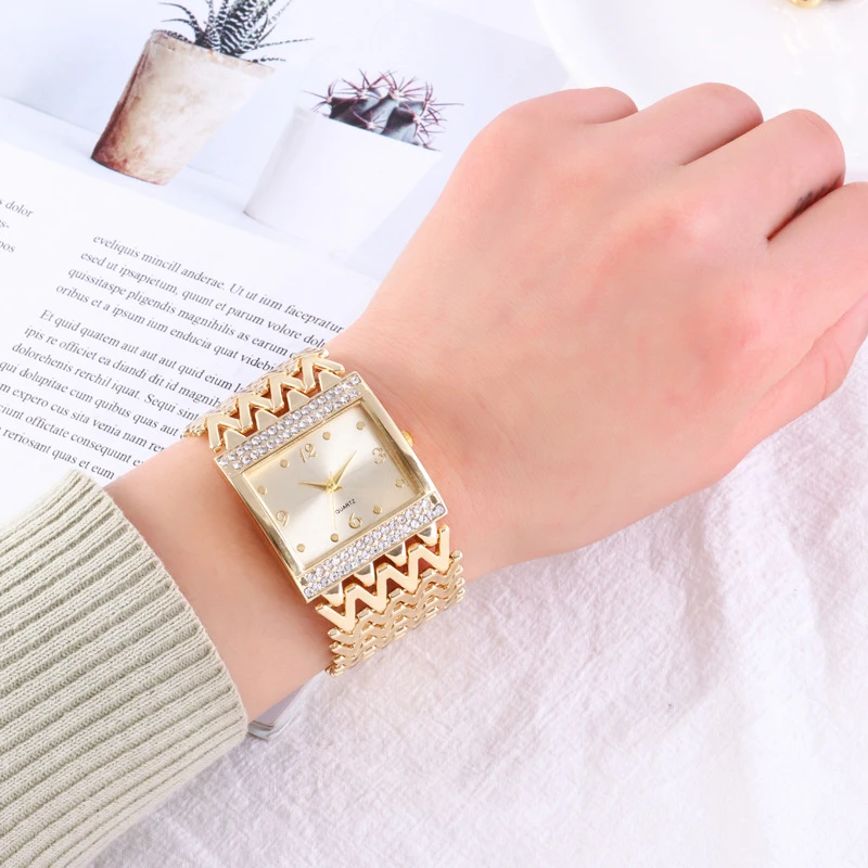 Drop Shipping New Hot Selling Square Wrist Watches for Women Stainless Steel Gold Female Watch