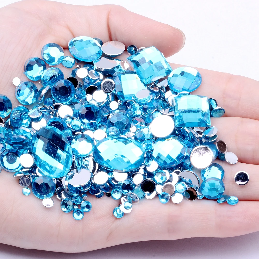 14 aquamarine Смешанные размеры круглые акриловые Стразы Кристалл AB 1000 шт без горячей фиксации стразы с плоской обратной поверхностью камешки для дизайна ногтей для страз украшения - Цвет: 14 aquamarine