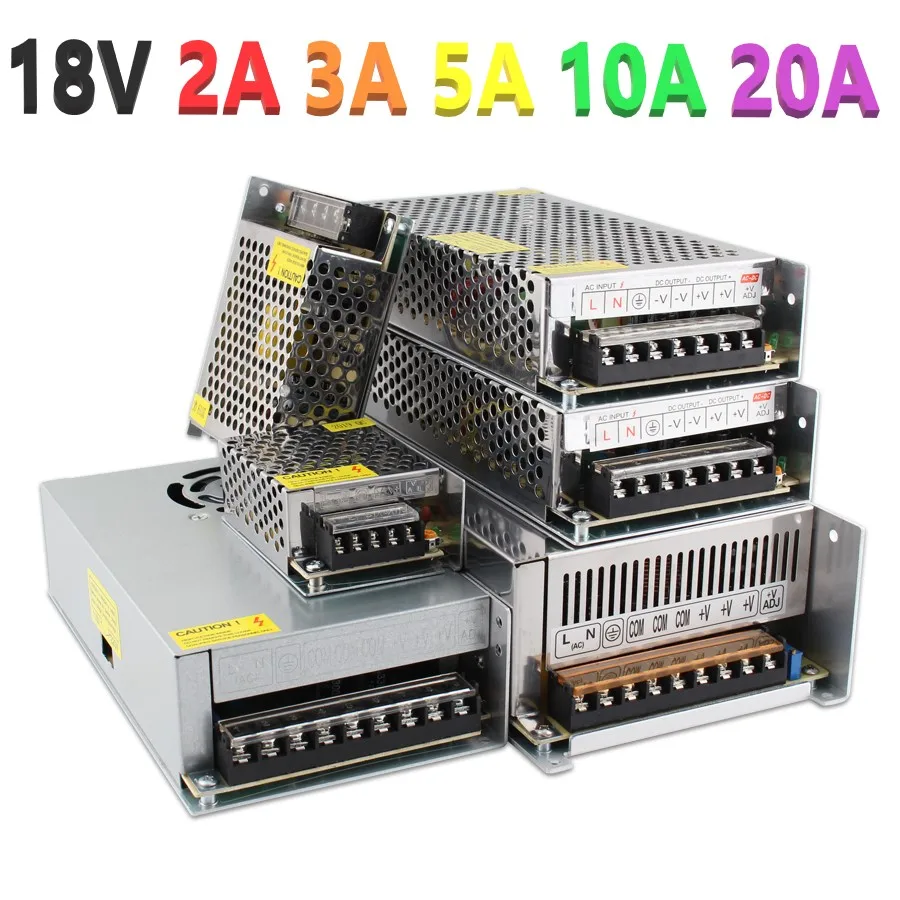 18V светодиодный Питание AC 110v 240v TO 18V 2A 3A 5A 10A 20A Электрический светодиодный трансформатор для светодиодный полосы лампы 36 Вт 54 Вт 90 Вт 180 Вт 270 Вт