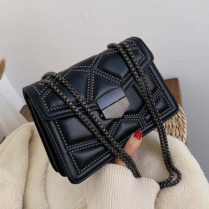 Rivet-Chain Purse Crossbody-Bags Luxury Handbags Trend Small Female Designer Fashion