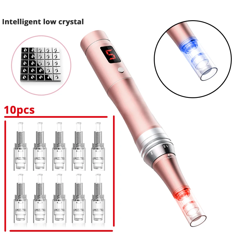 low crystal 10pcs DARSONVAL, беспроводная розовая ручка, 2 цвета, светодиодная, для лица, умный, кристалл, картридж, микро-иглы, тату-машина, микроиглы, derma - Цвет: low crystal 10pcs