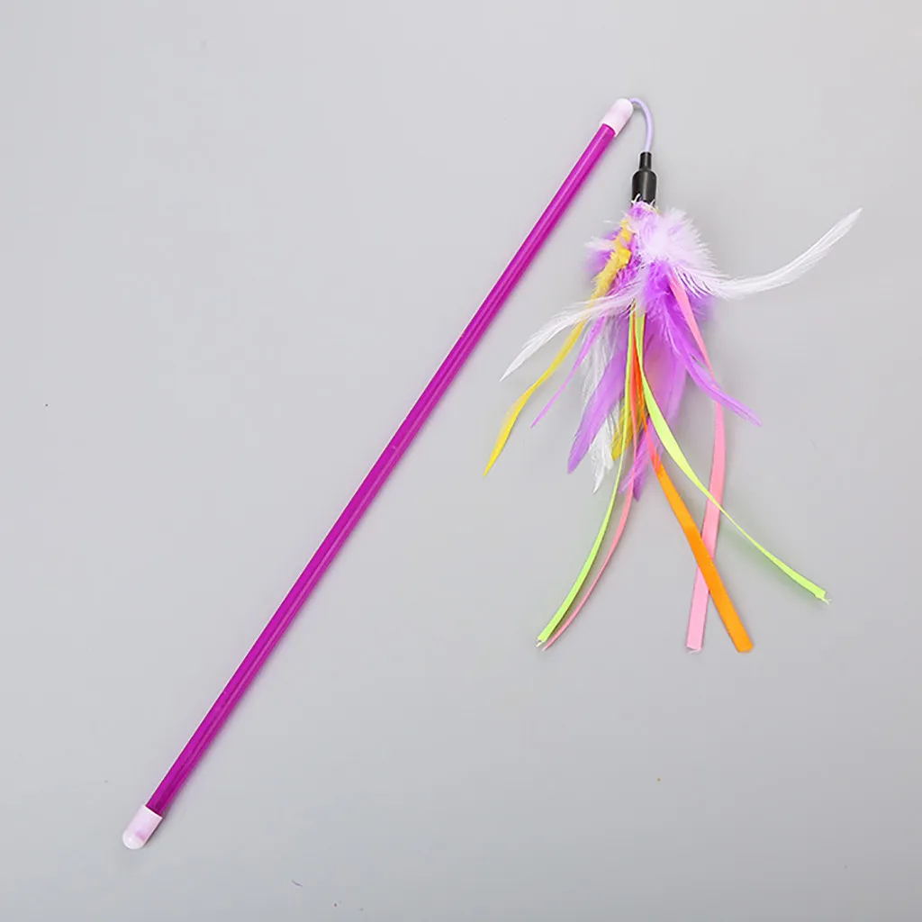 Игрушка для кошек, смешное перо, кошачьи барабанные палочки Rods, декомпрессионная игрушка для кошек, красочное перо, прозрачный короткий стержень, забавная кошачья палка