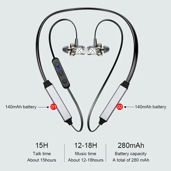 Спортивные наушники с двумя батареями Bluetooth 5,0, стерео наушники с басами, беспроводные наушники с подвеской на шее, Новое поступление